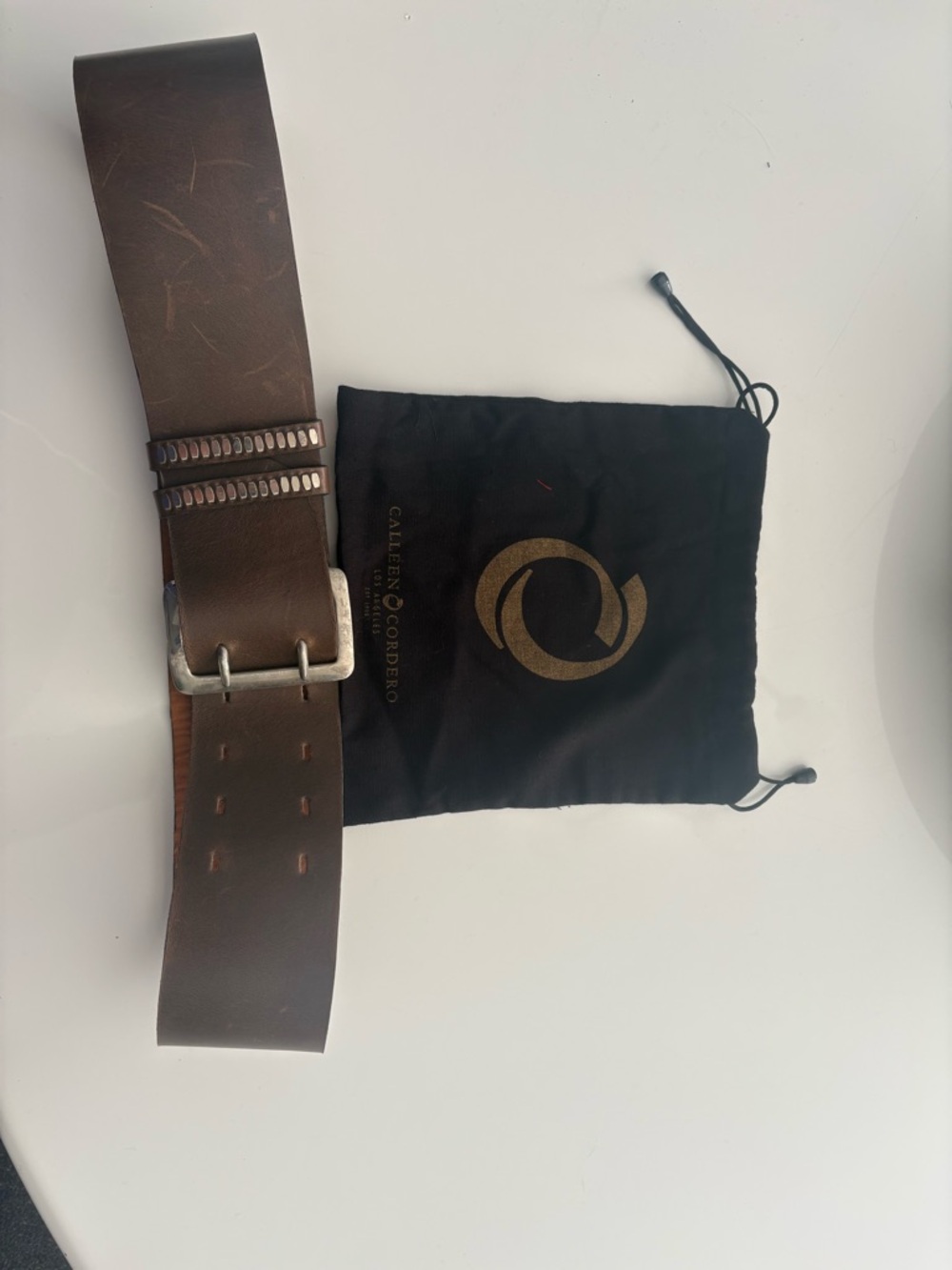 Brown Leather Belt with Brushed Metal Buckle - Callero Cordero